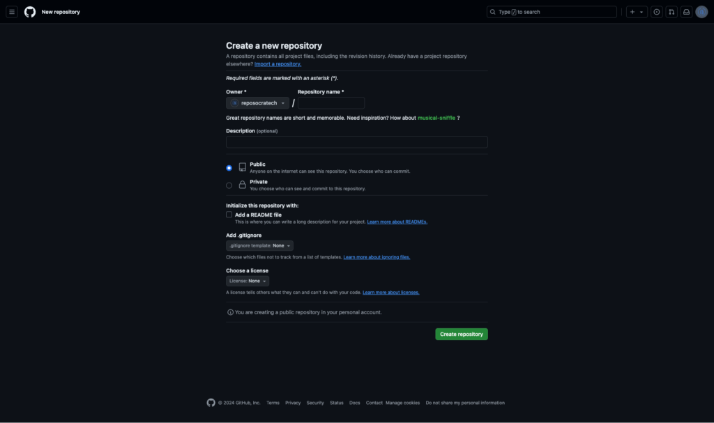 Opciones nuevo repositorio GitHub