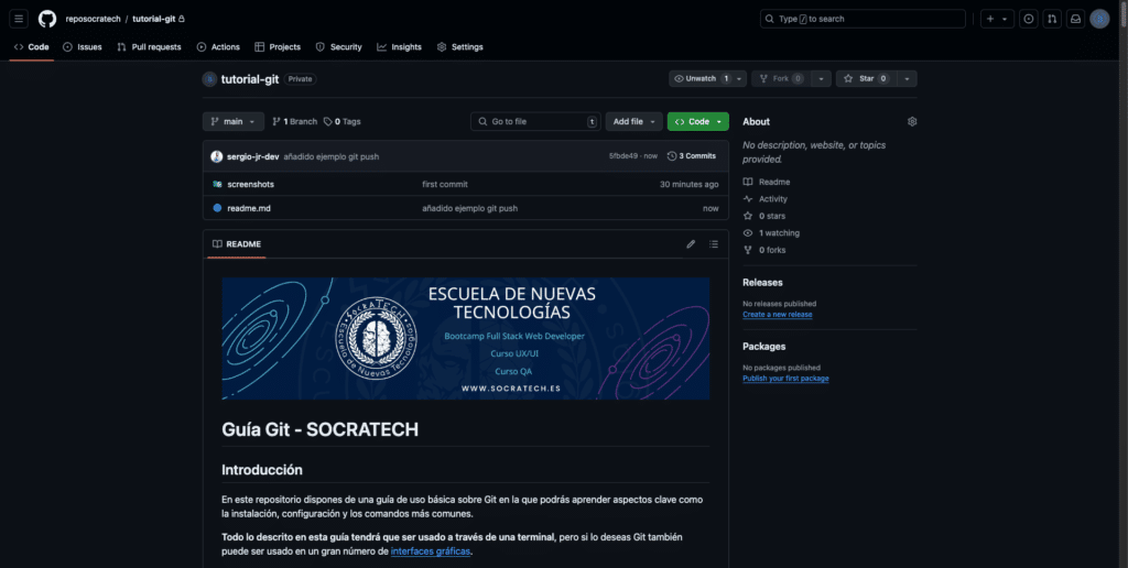 Vista de un repositorio de GitHub con contenido añadido