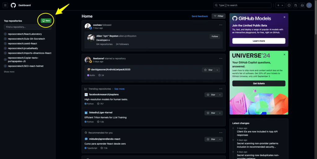 Crear nuevo repositorio GitHub