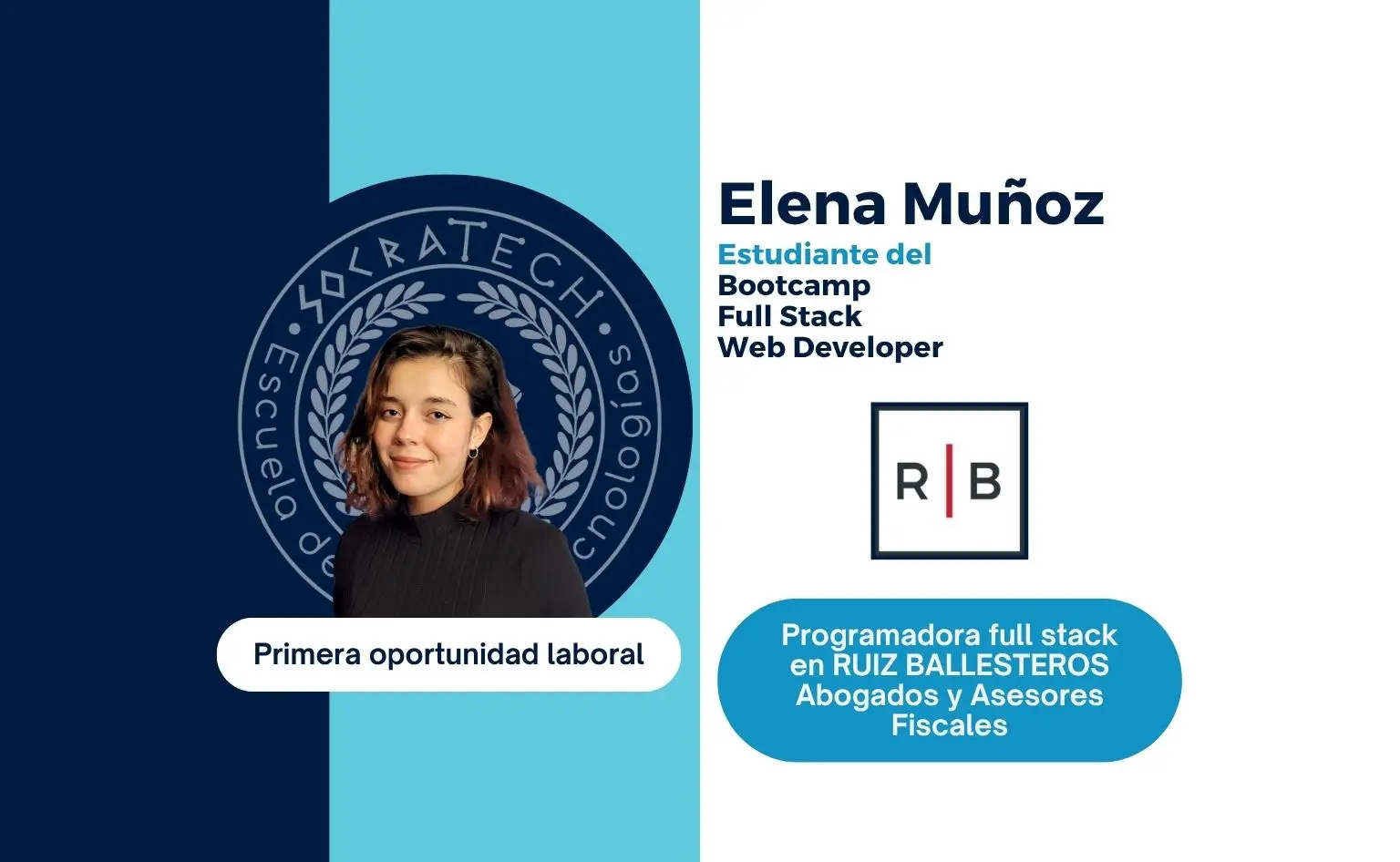 Elena Muñoz, exalumna de SocraTech, primera oportunidad laboral en RUIZ BALLESTEROS Abogados y Asesores Fiscales