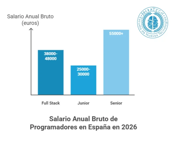 Gráfico en el que se muestra lo que cobra un programador en España en 2026